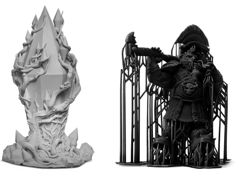 Mit den Harzen Model Gray und Rapid Black gedruckte 3D-Modelle